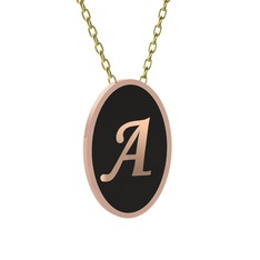 Mineli Harf Kolye - 14 ayar rose altın kolye (Siyah mineli, 40 cm gümüş rolo zincir) #1aql8uq