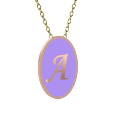 18 ayar rose altın kolye (Menekşe mineli, 40 cm gümüş rolo zincir)