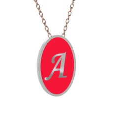 8 ayar beyaz altın kolye (Kırmızı mineli, 40 cm gümüş rolo zincir)