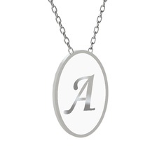 Mineli Harf Kolye - 8 ayar beyaz altın kolye (Beyaz mineli, 40 cm beyaz altın rolo zincir) #1ez5d29