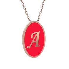 18 ayar rose altın kolye (Kırmızı mineli, 40 cm rose altın rolo zincir)