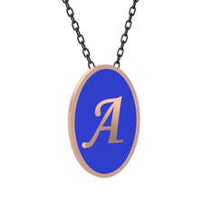 925 ayar rose altın kaplama gümüş kolye (Lacivert mineli, 40 cm gümüş rolo zincir)