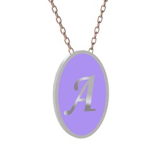 Mineli Harf Kolye - 14 ayar beyaz altın kolye (Menekşe mineli, 40 cm rose altın rolo zincir) #1khh5kw