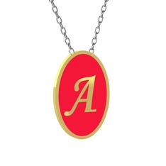 Mineli Harf Kolye - 925 ayar altın kaplama gümüş kolye (Kırmızı mineli, 40 cm gümüş rolo zincir) #1m41p9a