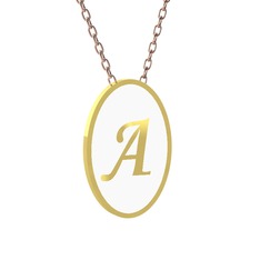 18 ayar altın kolye (Beyaz mineli, 40 cm gümüş rolo zincir)