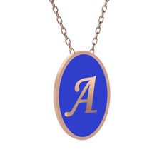 Mineli Harf Kolye - 18 ayar rose altın kolye (Lacivert mineli, 40 cm rose altın rolo zincir) #1rsvp4o