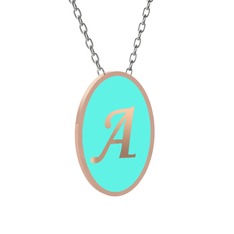 Mineli Harf Kolye - 925 ayar rose altın kaplama gümüş kolye (Turkuaz mineli, 40 cm gümüş rolo zincir) #1vn10sy