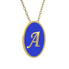 Mineli Harf Kolye - 14 ayar altın kolye (Lacivert mineli, 40 cm gümüş rolo zincir) #1wgq1zf