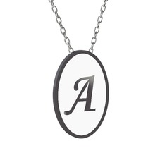 Mineli Harf Kolye - 925 ayar siyah rodyum kaplama gümüş kolye (Beyaz mineli, 40 cm beyaz altın rolo zincir) #1wjc966