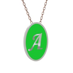 Mineli Harf Kolye - 925 ayar gümüş kolye (Yeşil mineli, 40 cm rose altın rolo zincir) #1y1qpwz