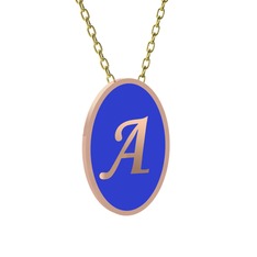 Mineli Harf Kolye - 18 ayar rose altın kolye (Lacivert mineli, 40 cm altın rolo zincir) #3hj1zh