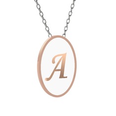Mineli Harf Kolye - 8 ayar rose altın kolye (Beyaz mineli, 40 cm beyaz altın rolo zincir) #3pn9ad