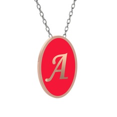 925 ayar rose altın kaplama gümüş kolye (Kırmızı mineli, 40 cm beyaz altın rolo zincir)
