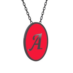 925 ayar siyah rodyum kaplama gümüş kolye (Kırmızı mineli, 40 cm gümüş rolo zincir)