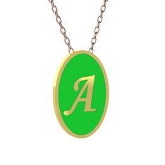 8 ayar altın kolye (Yeşil mineli, 40 cm rose altın rolo zincir)