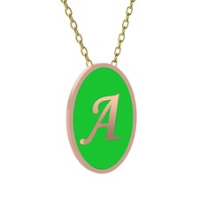 925 ayar rose altın kaplama gümüş kolye (Yeşil mineli, 40 cm altın rolo zincir)