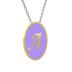 14 ayar altın kolye (Menekşe mineli, 40 cm beyaz altın rolo zincir)