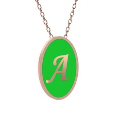 Mineli Harf Kolye - 18 ayar rose altın kolye (Yeşil mineli, 40 cm rose altın rolo zincir) #hsqa3s