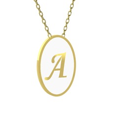 Mineli Harf Kolye - 18 ayar altın kolye (Beyaz mineli, 40 cm altın rolo zincir) #i6ti8b