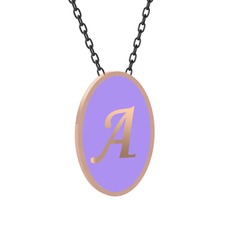 Mineli Harf Kolye - 14 ayar rose altın kolye (Menekşe mineli, 40 cm gümüş rolo zincir) #ks4j6v