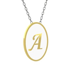 14 ayar altın kolye (Beyaz mineli, 40 cm beyaz altın rolo zincir)