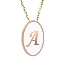Mineli Harf Kolye - 8 ayar rose altın kolye (Beyaz mineli, 40 cm altın rolo zincir) #qg0f49