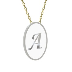 18 ayar beyaz altın kolye (Beyaz mineli, 40 cm gümüş rolo zincir)