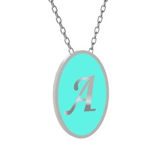 Mineli Harf Kolye - 925 ayar gümüş kolye (Turkuaz mineli, 40 cm beyaz altın rolo zincir) #xgyg79