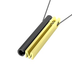 Gizli Harf Kolye (İki Karakter ) - 925 ayar siyah rodyum kaplama gümüş kolye (40 cm gümüş rolo zincir) #8d3cws