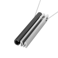 Gizli Harf Kolye (İki Karakter ) - 925 ayar siyah rodyum kaplama gümüş kolye (40 cm beyaz altın rolo zincir) #nqaybl