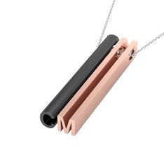 Gizli Harf Kolye (İki Karakter ) - 925 ayar siyah rodyum kaplama gümüş kolye (40 cm beyaz altın rolo zincir) #olqen5