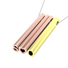 Gizli Harf Kolye (Üç Karakter) - 18 ayar rose altın kolye (40 cm gümüş rolo zincir) #25995g