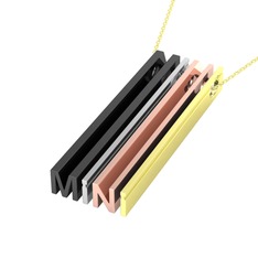 Gizli Harf Kolye (Dört Karakter) - 925 ayar siyah rodyum kaplama gümüş kolye (40 cm altın rolo zincir) #18029s5