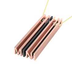 Gizli Harf Kolye (Dört Karakter) - 14 ayar rose altın kolye (40 cm gümüş rolo zincir) #1x5datf