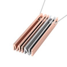 Gizli Harf Kolye (Dört Karakter) - 14 ayar rose altın kolye (40 cm beyaz altın rolo zincir) #8bz63p