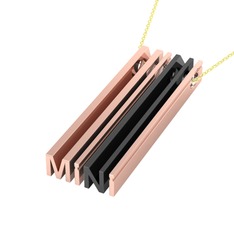 Gizli Harf Kolye (Dört Karakter) - 18 ayar rose altın kolye (40 cm gümüş rolo zincir) #cs70n7