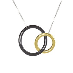 İkili Daire Kolye - 925 ayar siyah rodyum kaplama gümüş kolye (40 cm beyaz altın rolo zincir) #11wlj5l