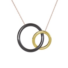 İkili Daire Kolye - 925 ayar siyah rodyum kaplama gümüş kolye (40 cm rose altın rolo zincir) #16tonlb
