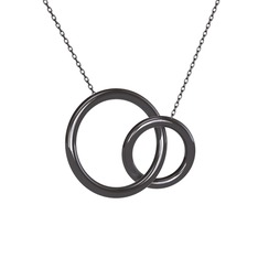 İkili Daire Kolye - 925 ayar siyah rodyum kaplama gümüş kolye (40 cm gümüş rolo zincir) #17qdqlm