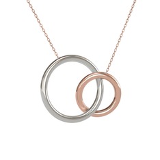 İkili Daire Kolye - 8 ayar beyaz altın kolye (40 cm rose altın rolo zincir) #1t6bsnd