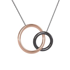 İkili Daire Kolye - 18 ayar rose altın kolye (40 cm gümüş rolo zincir) #5k8toc