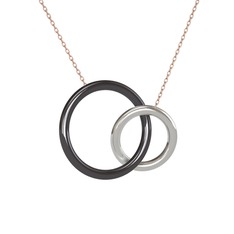 İkili Daire Kolye - 925 ayar siyah rodyum kaplama gümüş kolye (40 cm rose altın rolo zincir) #8l7ria