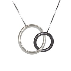 İkili Daire Kolye - 14 ayar beyaz altın kolye (40 cm gümüş rolo zincir) #hd92oy