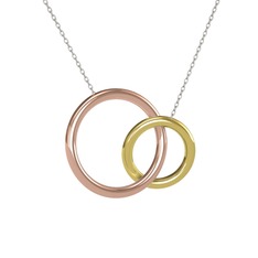 İkili Daire Kolye - 8 ayar rose altın kolye (40 cm beyaz altın rolo zincir) #qlnn1g