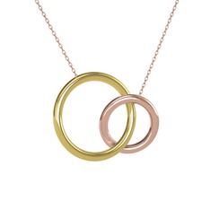 İkili Daire Kolye - 18 ayar altın kolye (40 cm rose altın rolo zincir) #tdkax1