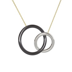 İkili Daire Kolye - 925 ayar siyah rodyum kaplama gümüş kolye (40 cm altın rolo zincir) #zd166o