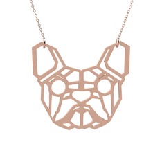 Origami French Bulldog Kolye - 14 ayar rose altın kolye (40 cm rose altın rolo zincir) #12694vj
