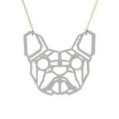 Origami French Bulldog Kolye - 14 ayar beyaz altın kolye (40 cm altın rolo zincir) #1e9iily