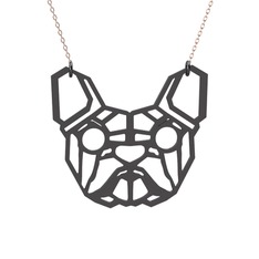 Origami French Bulldog Kolye - 925 ayar siyah rodyum kaplama gümüş kolye (40 cm rose altın rolo zincir) #90837b