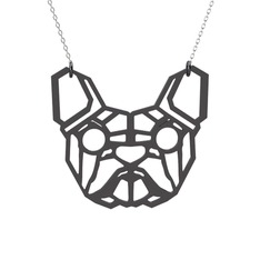 Origami French Bulldog Kolye - 925 ayar siyah rodyum kaplama gümüş kolye (40 cm beyaz altın rolo zincir) #o9ht41